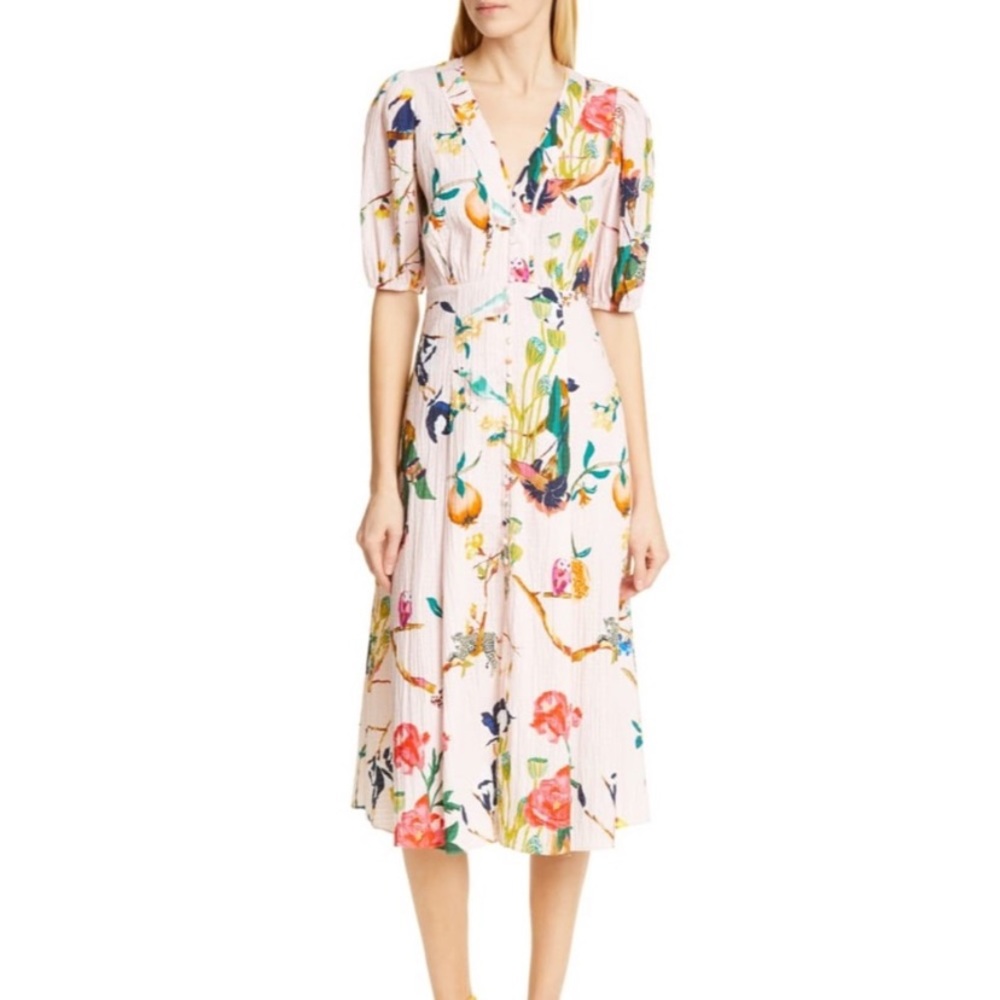 Tanya Taylor Floral Midi Dress - Pink Multicolor